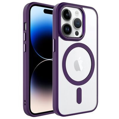 Husă iPhone 14 Pro Max, magnetică MagSafe, mată translucidă, mov