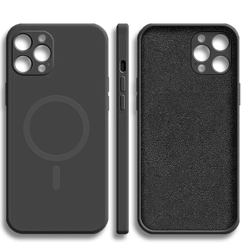 Husă iPhone 14 Pro Max, magnetică MagSafe, silicon, cu decupaj pe fiecare cameră, negru