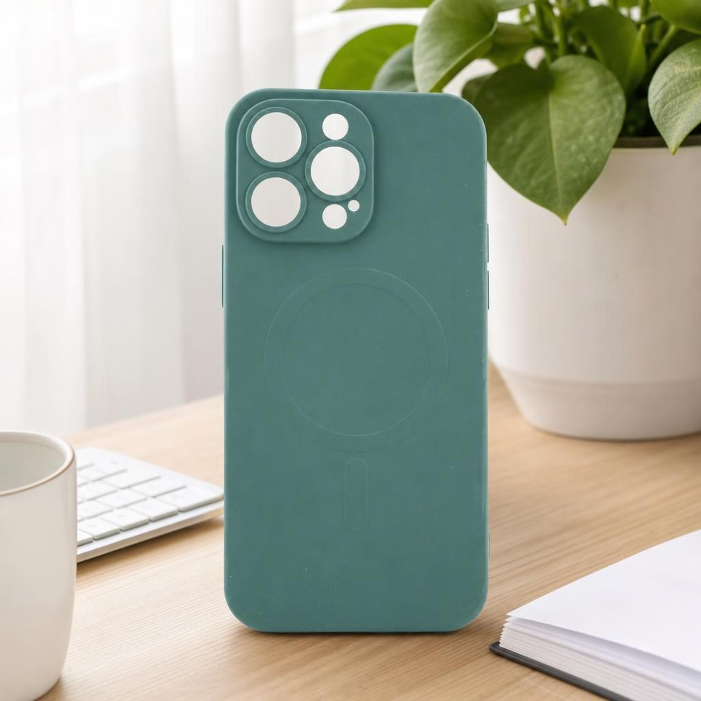 Husă iPhone 14 Pro Max, magnetică MagSafe, silicon, cu decupaj pe fiecare cameră, verde