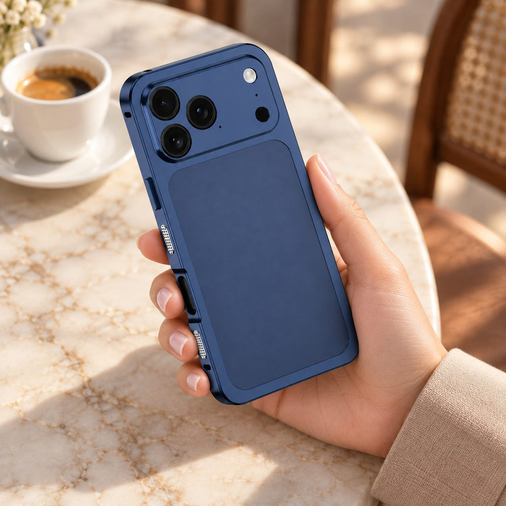 Husă iPhone 14 Pro Max, metalică unibody, mată, albastru