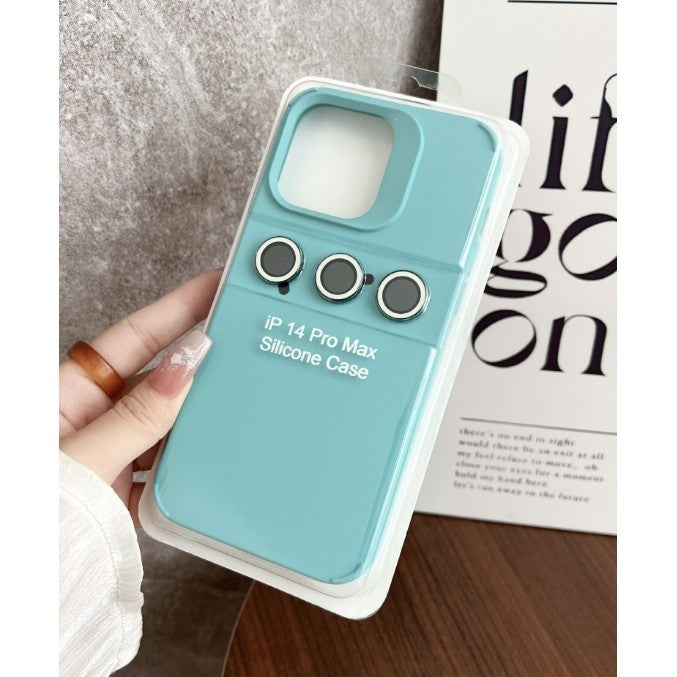 Husă iPhone 14 Pro Max, silicon, cu protecție fosforescentă pentru camere, bleu