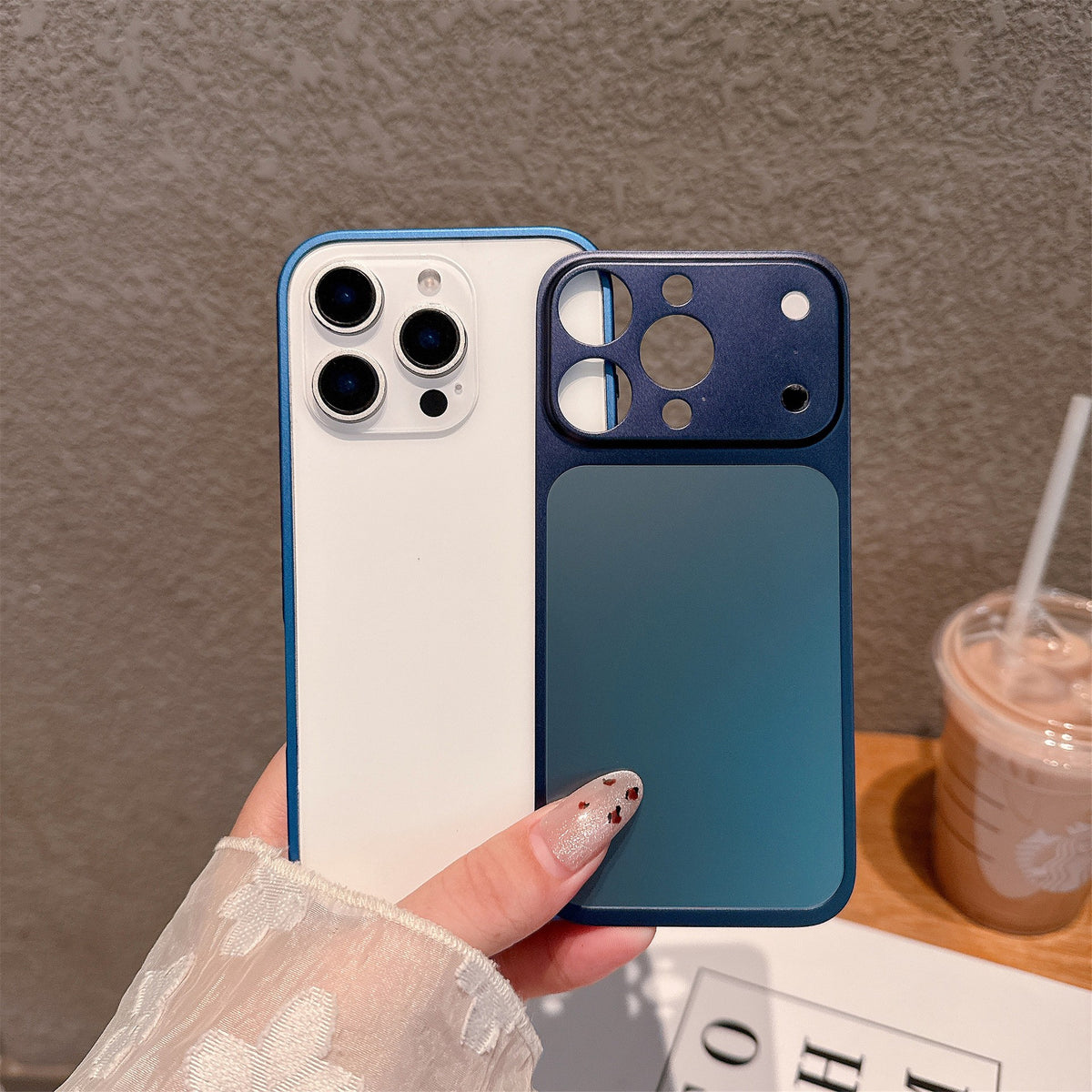 Husă iPhone 14 Pro, metalică unibody, mată, albastru