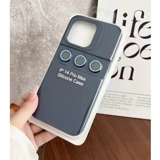 Husă iPhone 14 Pro, silicon, cu protecție fosforescentă pentru camere, albastru
