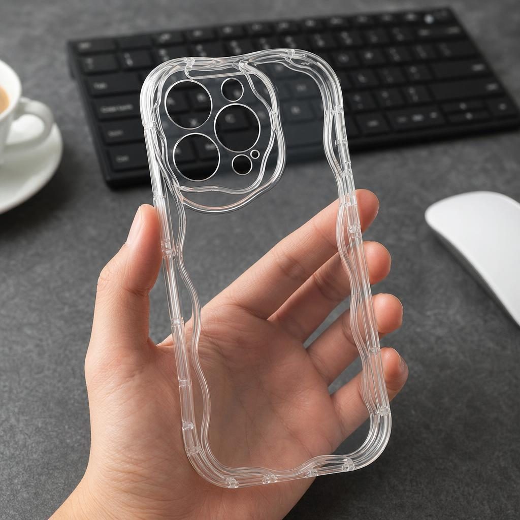 Husă iPhone 14 Pro, transparentă, cu margini ondulate, transparent