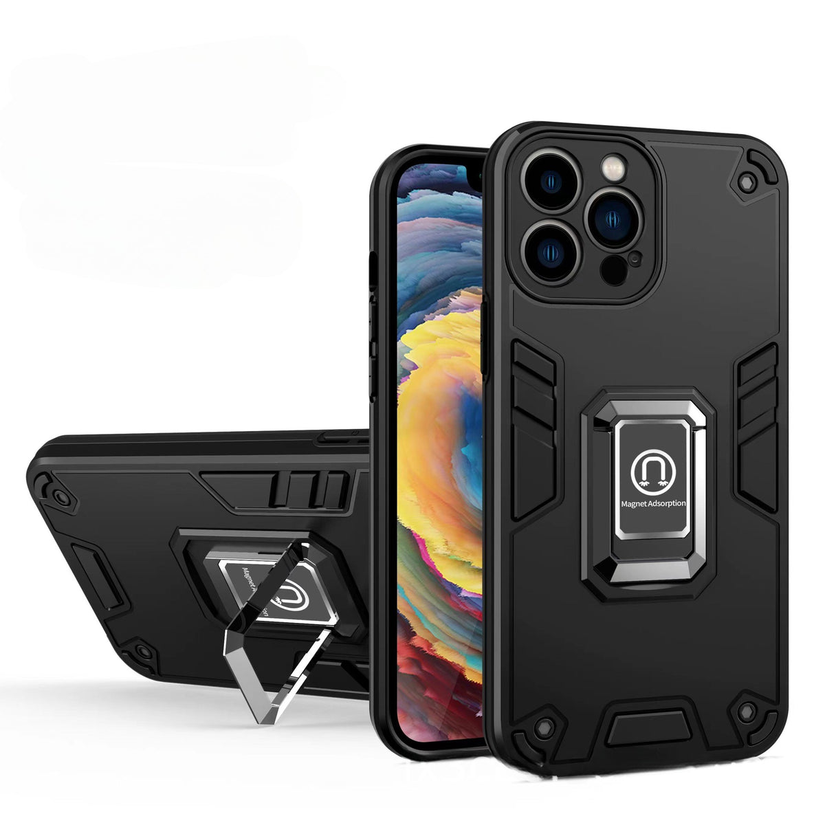 Husă iPhone 14 Pro, ultra-rezistentă cu suport, negru