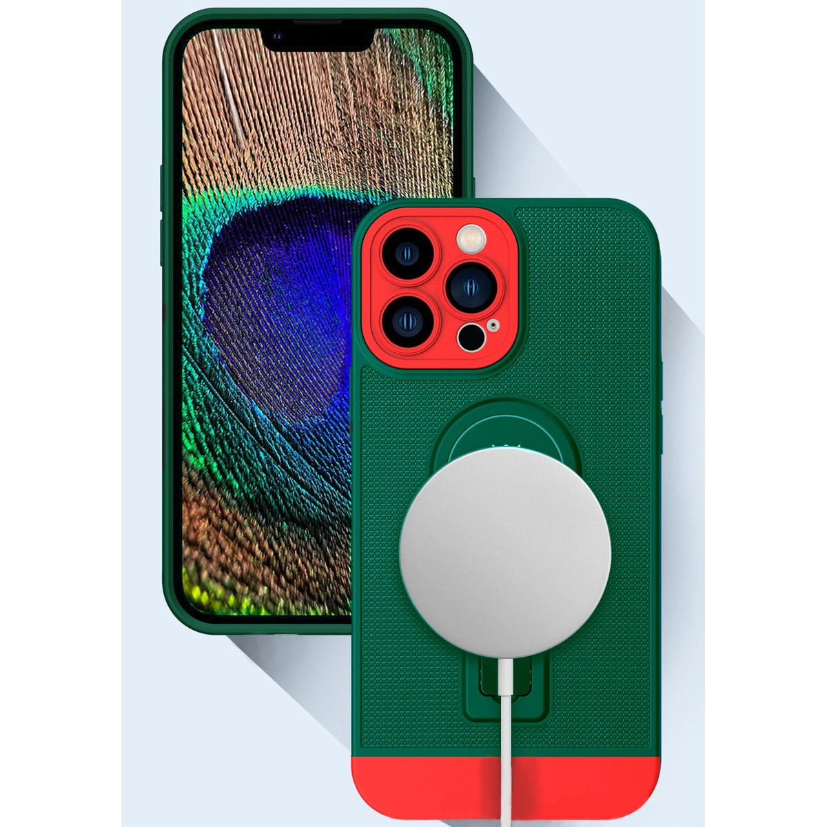 Husă iPhone 14, tip armură, cu stand și suport magnetic auto, verde