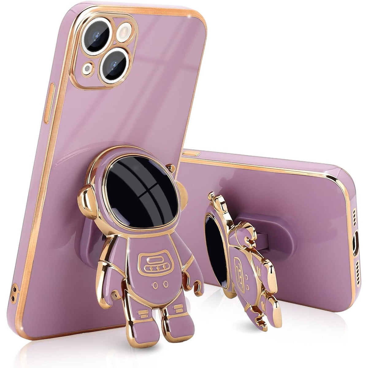 Husă iPhone 15, antișoc, cu suport în formă de astronaut, mov