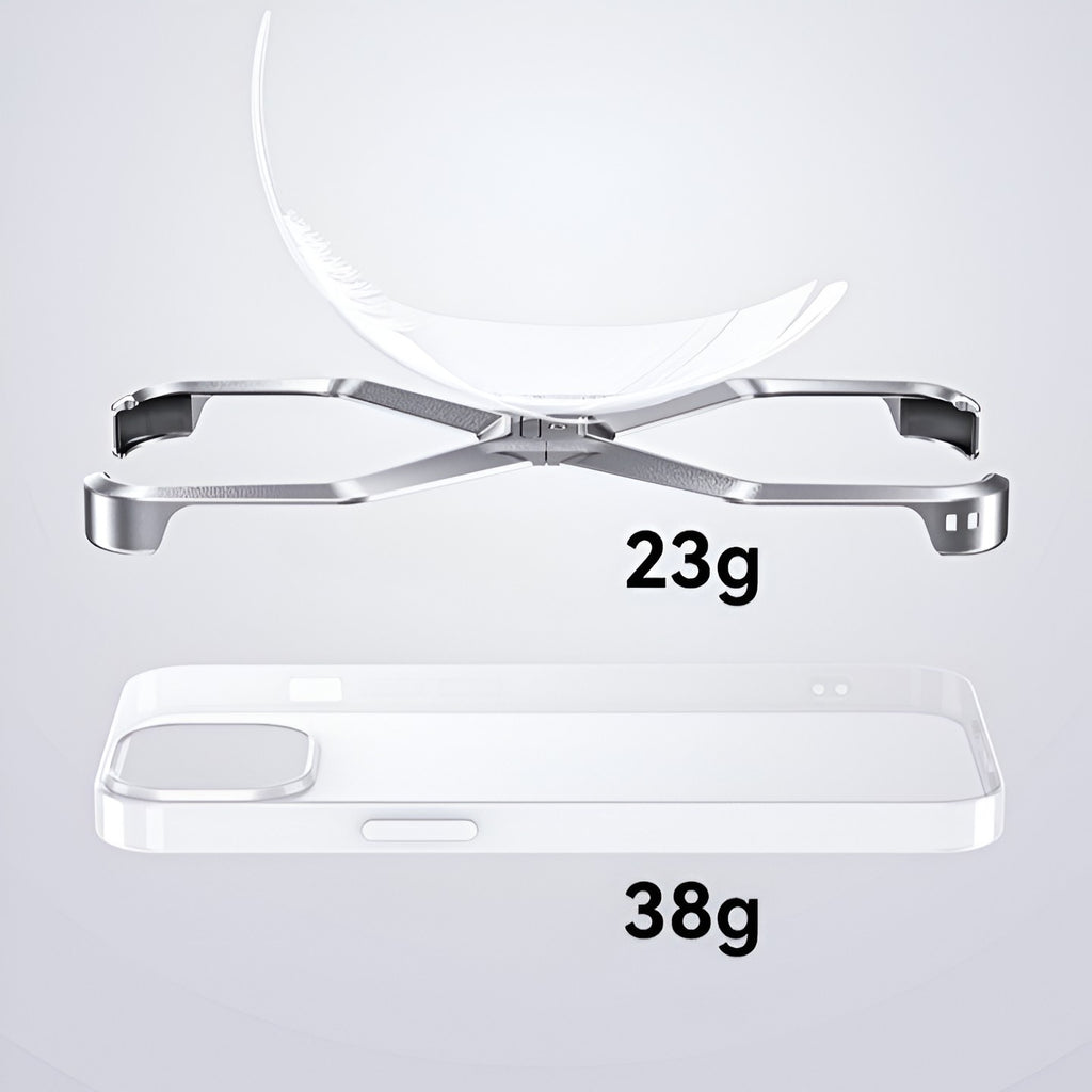 Husă iPhone 15, din aluminiu, cu ramă în X, gri