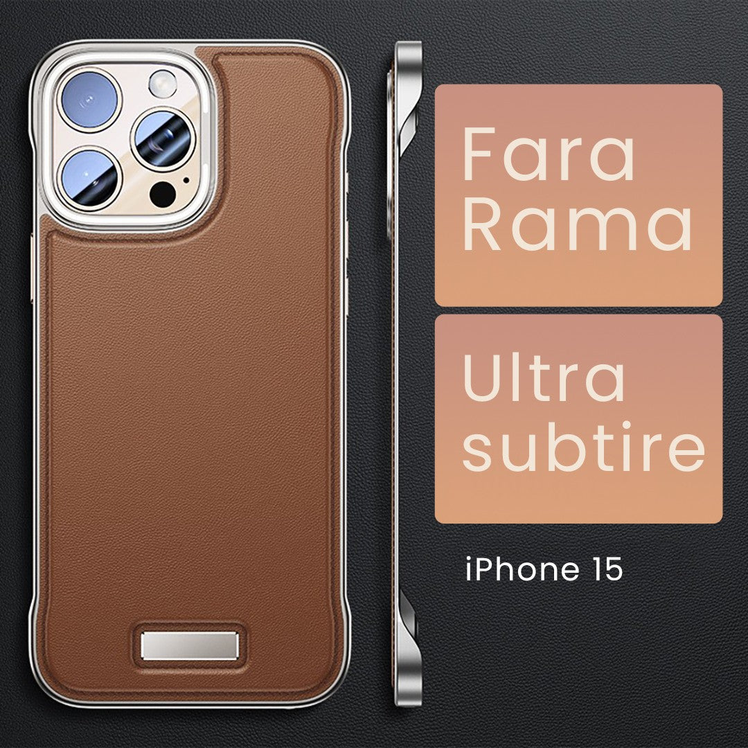 Husă iPhone 15, din piele ecologică, fără margini, maro