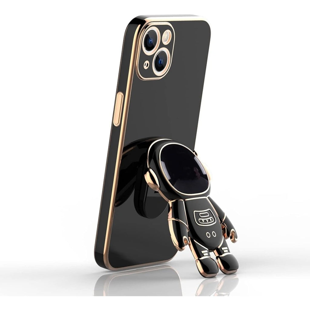 Husă iPhone 15 Plus, antișoc, cu suport în formă de astronaut, negru