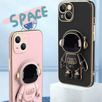Husă iPhone 15 Plus, antișoc, cu suport în formă de astronaut, negru