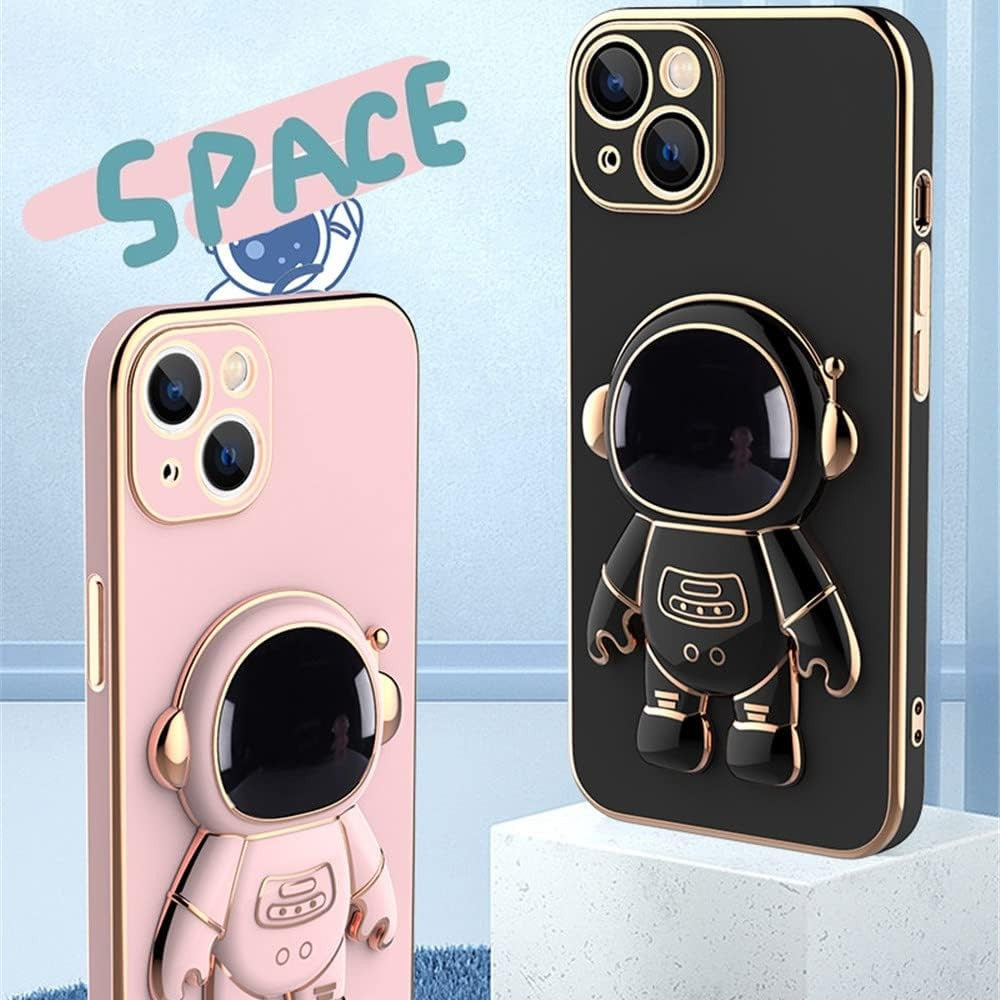 Husă iPhone 15 Plus, antișoc, cu suport în formă de astronaut, negru