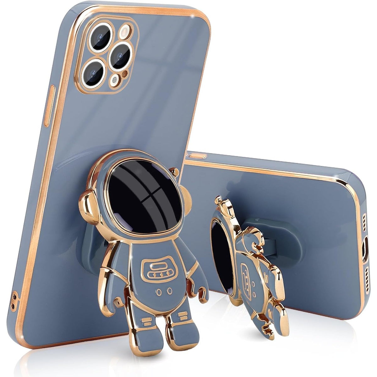 Husă iPhone 15 Pro, antișoc, cu suport în formă de astronaut, albastru