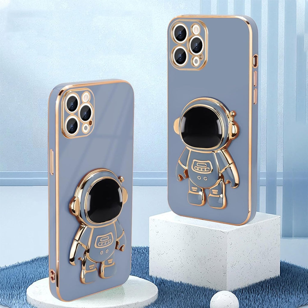 Husă iPhone 15 Pro, antișoc, cu suport în formă de astronaut, albastru