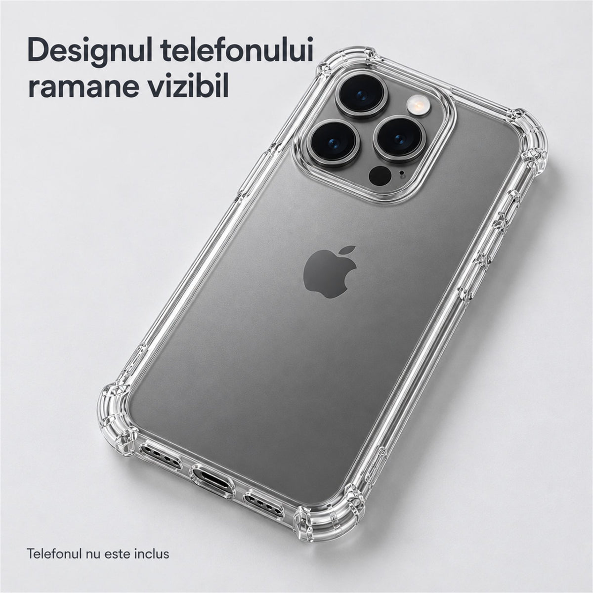 Husă iPhone 15 Pro, antișoc, transparentă, cu colțuri întărite, transparent