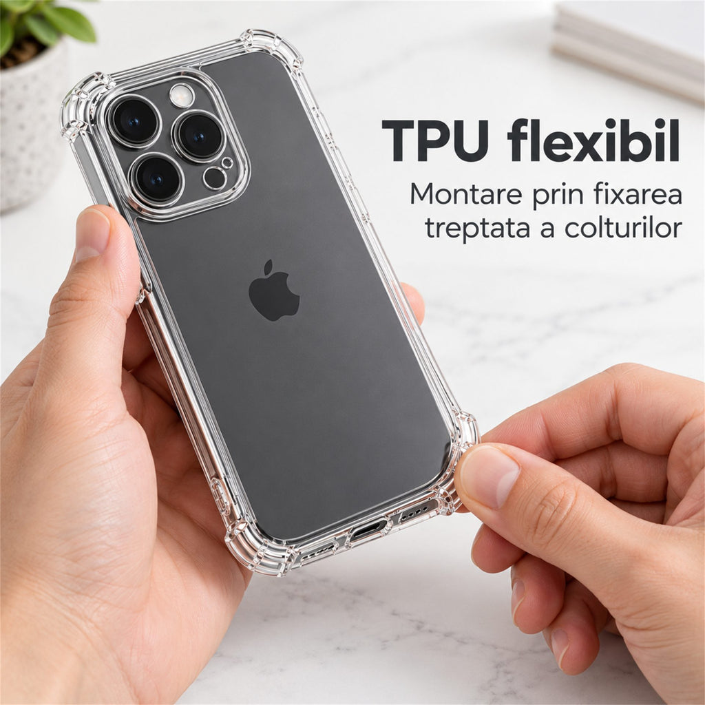 Husă iPhone 15 Pro, antișoc, transparentă, cu colțuri întărite, transparent