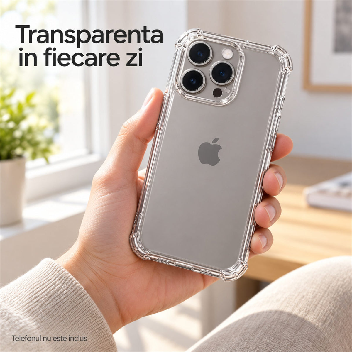 Husă iPhone 15 Pro, antișoc, transparentă, cu colțuri întărite, transparent