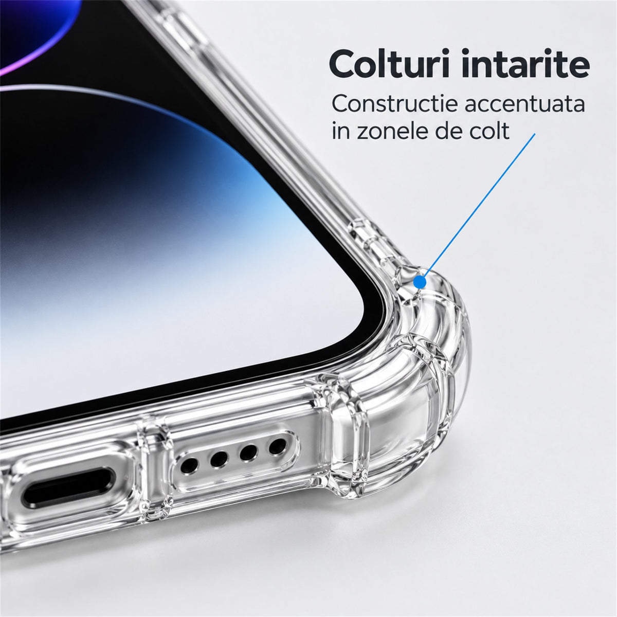Husă iPhone 15 Pro, antișoc, transparentă, cu colțuri întărite, transparent