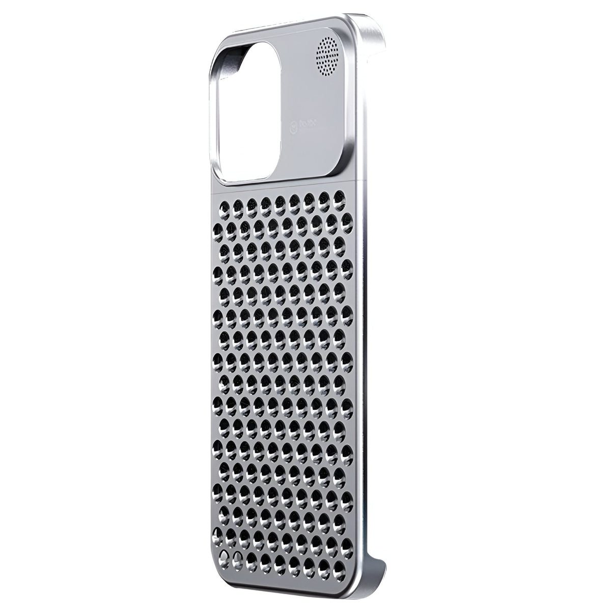 Husă iPhone 15 Pro, din aluminiu, perforată, argintiu