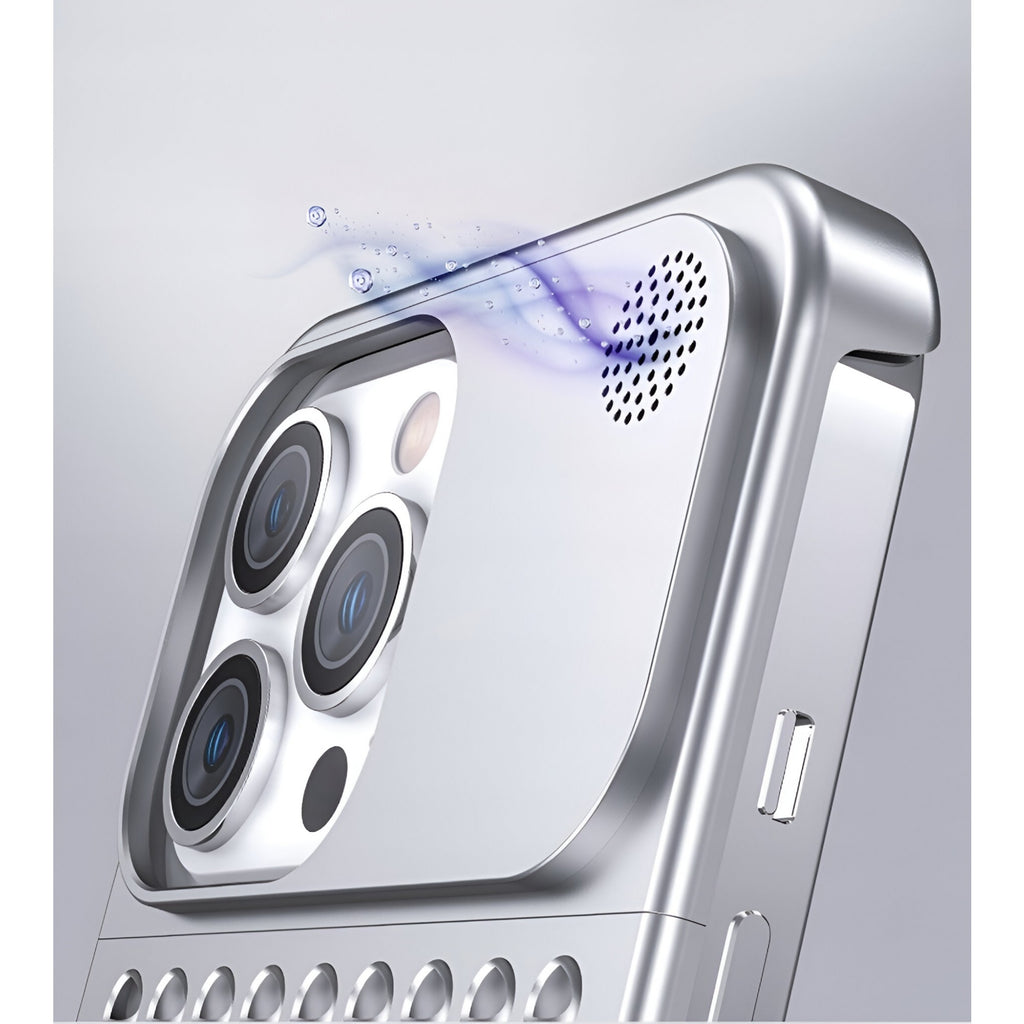 Husă iPhone 15 Pro, din aluminiu, perforată, argintiu