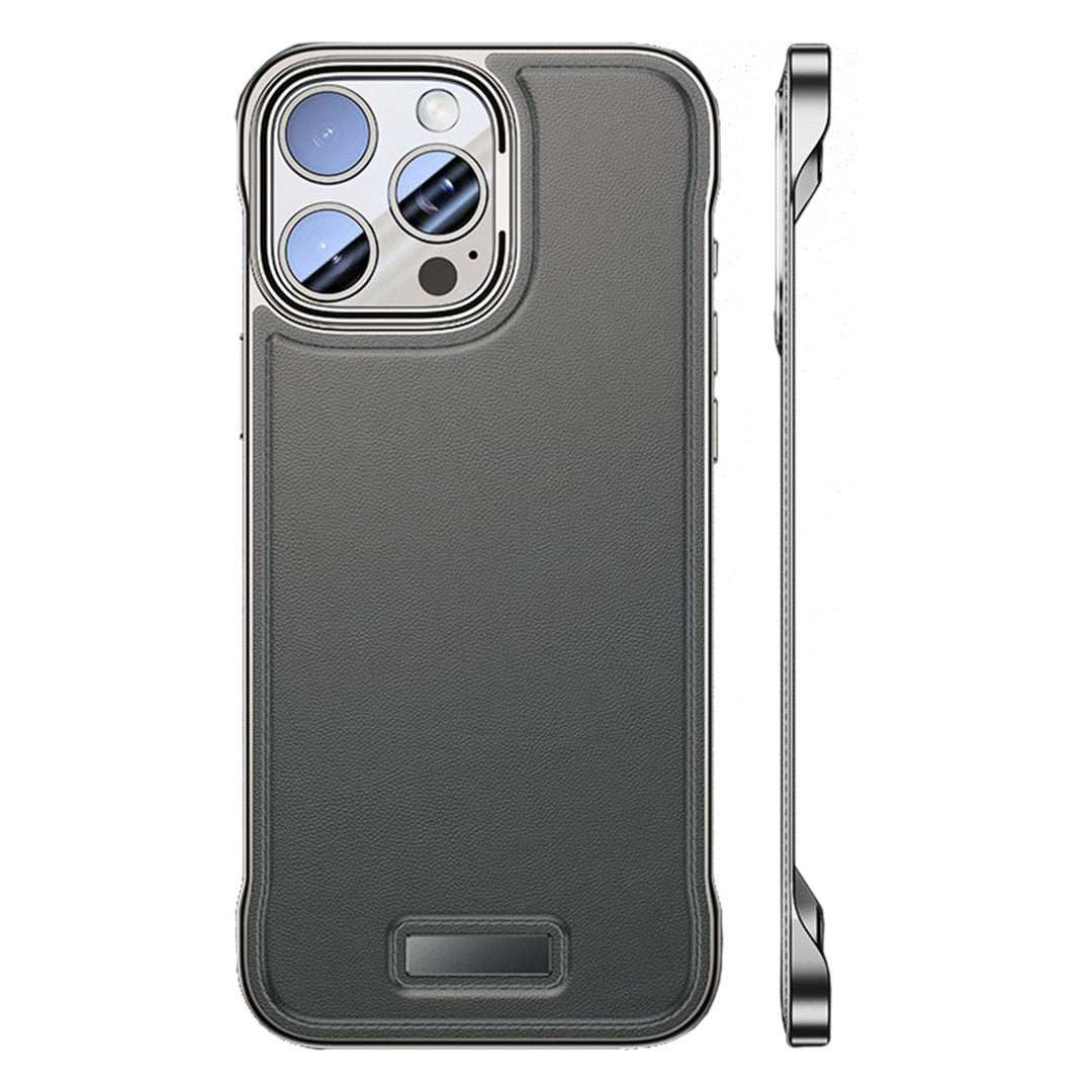 Husă iPhone 15 Pro, din piele ecologică, fără margini, gri