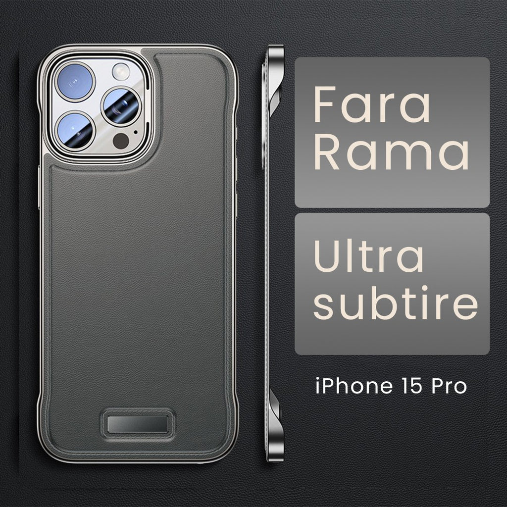 Husă iPhone 15 Pro, din piele ecologică, fără margini, gri