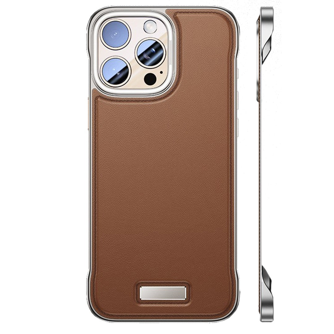 Husă iPhone 15 Pro, din piele ecologică, fără margini, maro