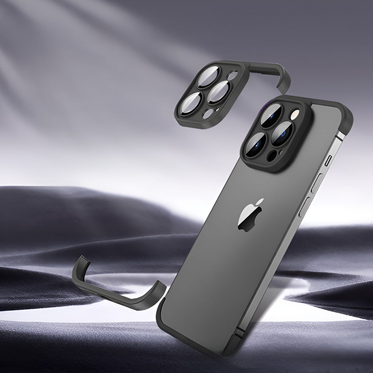 Husă iPhone 15 Pro, fără spate, doar colțuri și cameră, din TPU, negru