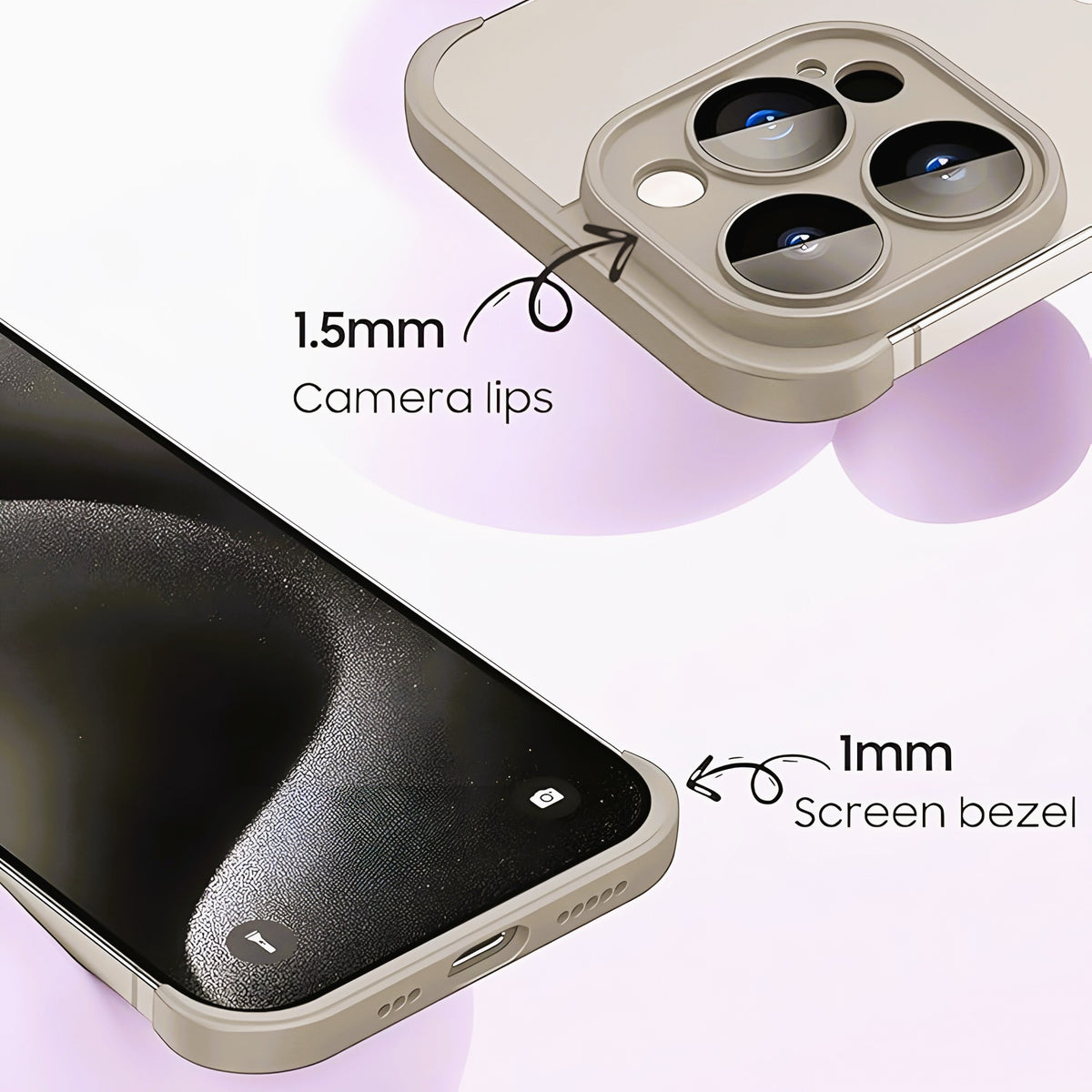 Husă iPhone 15 Pro, fără spate, doar colțuri și cameră, gri