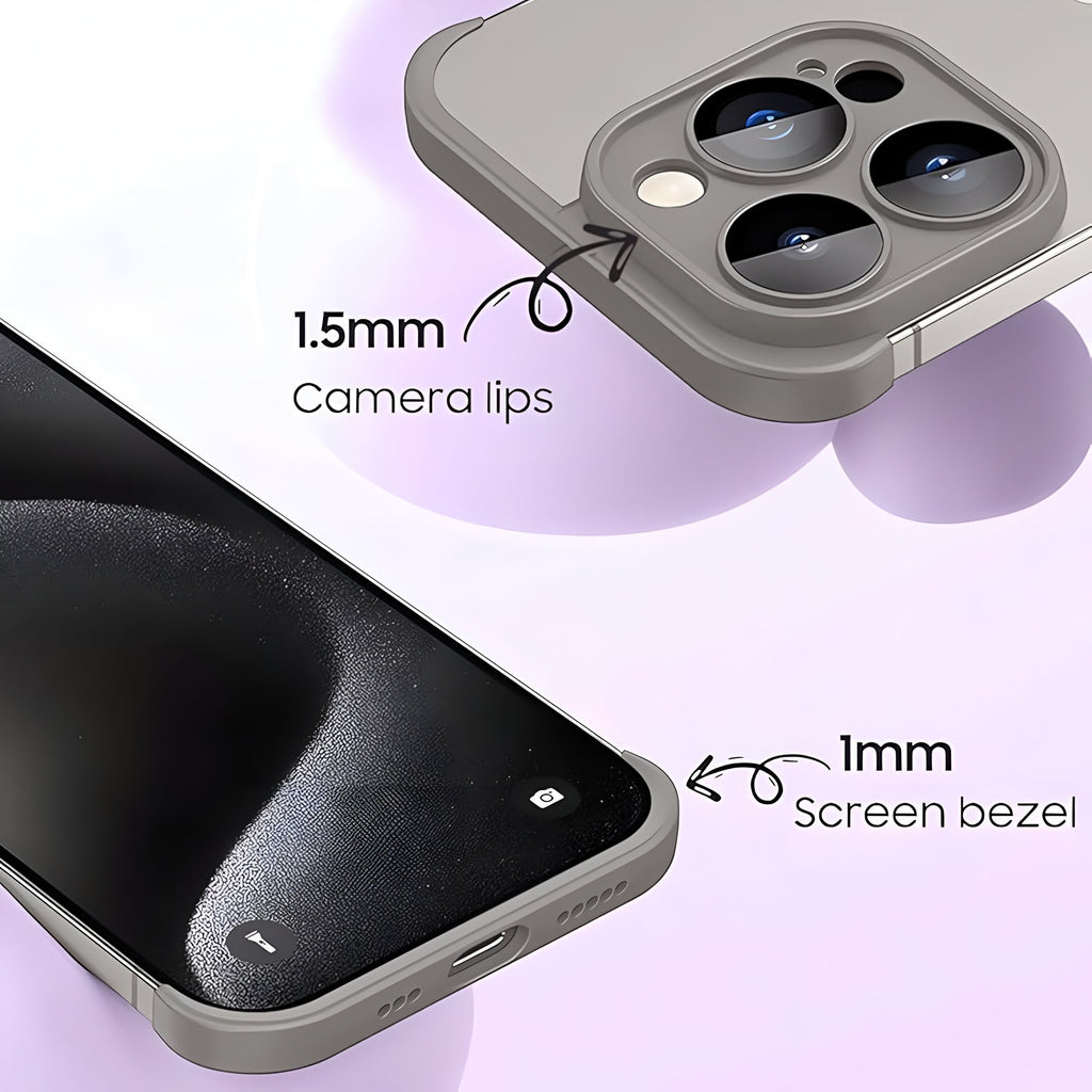 Husă iPhone 15 Pro, fără spate, doar colțuri și cameră, gri mat