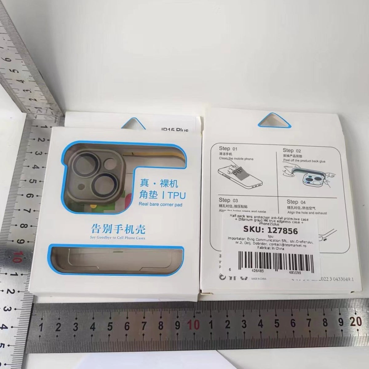 Husă iPhone 15 Pro, fără spate, doar colțuri și cameră, gri mat