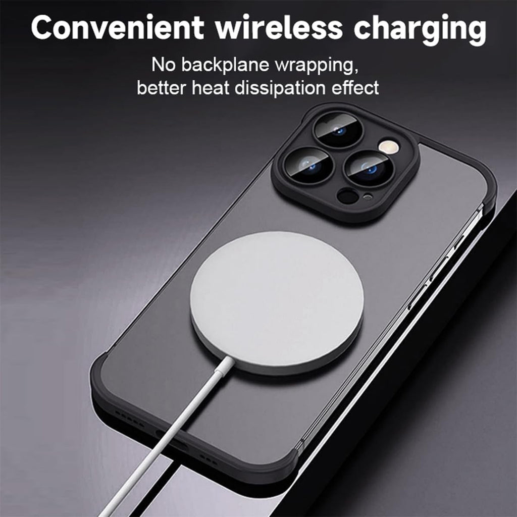 Husă iPhone 15 Pro, fără spate, doar colțuri și cameră, negru
