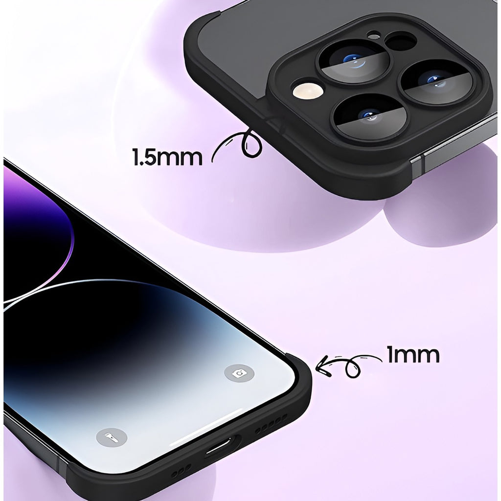 Husă iPhone 15 Pro, fără spate, doar colțuri și cameră, negru