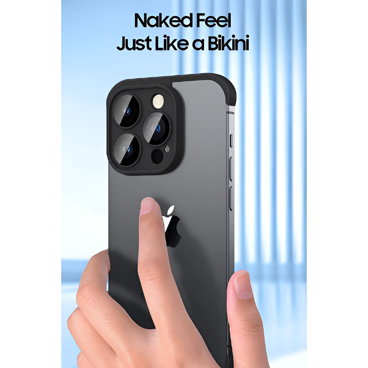 Husă iPhone 15 Pro, fără spate, doar colțuri și cameră, negru