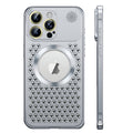 Husă iPhone 15 Pro, magnetică MagSafe, din aluminiu perforat, argintiu