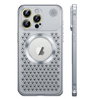 Husă iPhone 15 Pro, magnetică MagSafe, din aluminiu perforat, argintiu