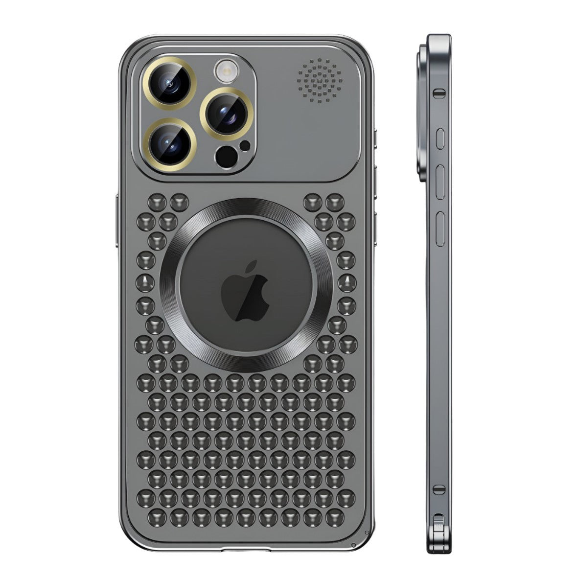Husă iPhone 15 Pro, magnetică MagSafe, din aluminiu perforat, negru