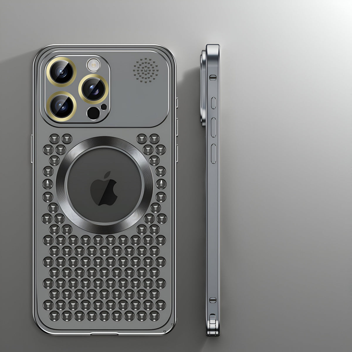 Husă iPhone 15 Pro, magnetică MagSafe, din aluminiu perforat, negru