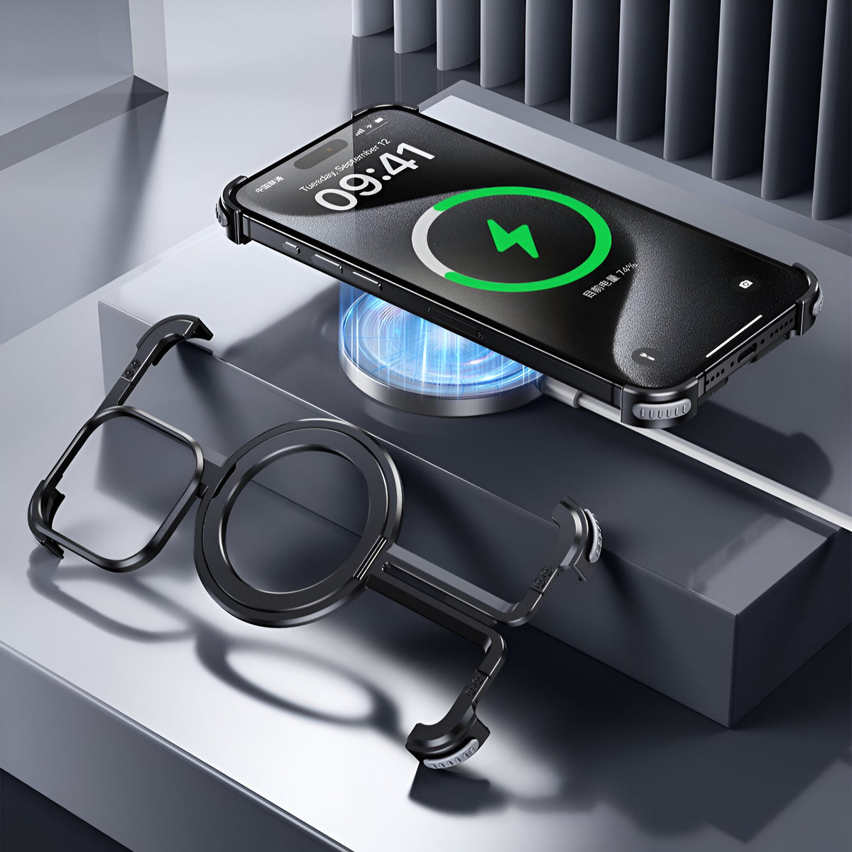 Husă iPhone 15 Pro, magnetică MagSafe, metalică fără ramă, negru