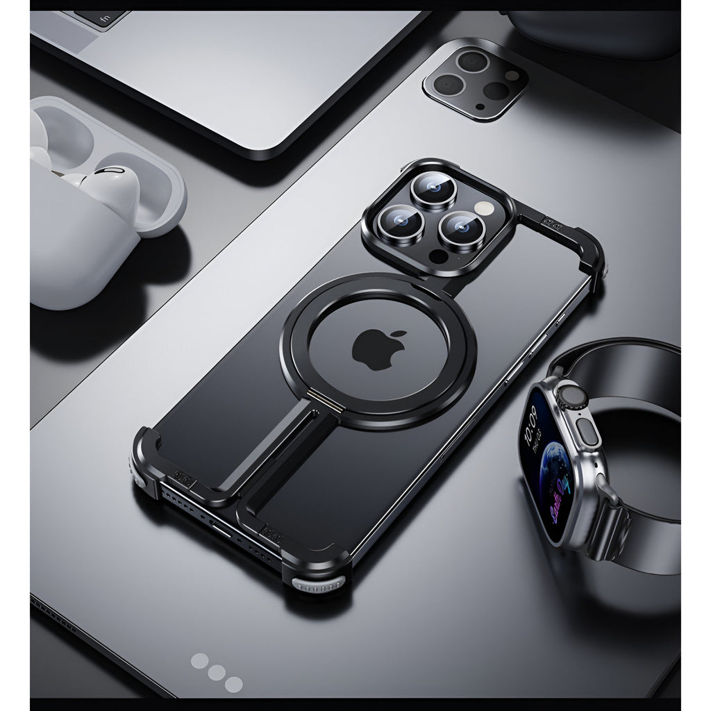 Husă iPhone 15 Pro, magnetică MagSafe, metalică fără ramă, negru