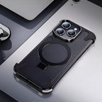 Husă iPhone 15 Pro, magnetică MagSafe, ramă metalică cu inel-suport, negru