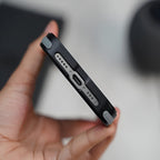 Husă iPhone 15 Pro, magnetică MagSafe, ramă metalică cu inel-suport, negru