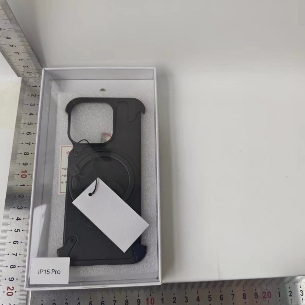 Husă iPhone 15 Pro, magnetică MagSafe, ramă metalică cu inel-suport, negru