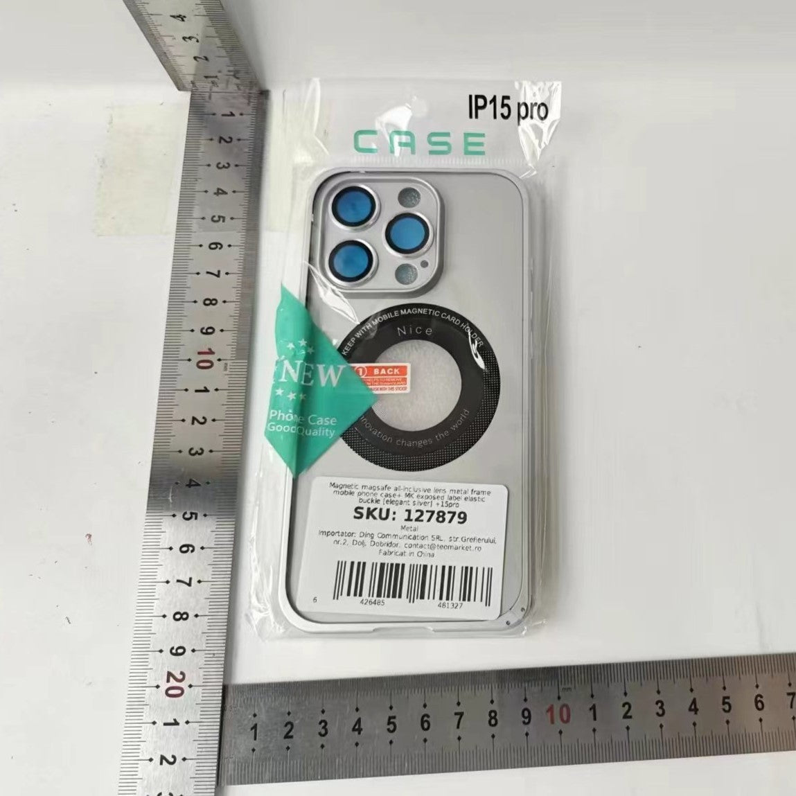 Husă iPhone 15 Pro, magnetică MagSafe, ramă metalică, gri