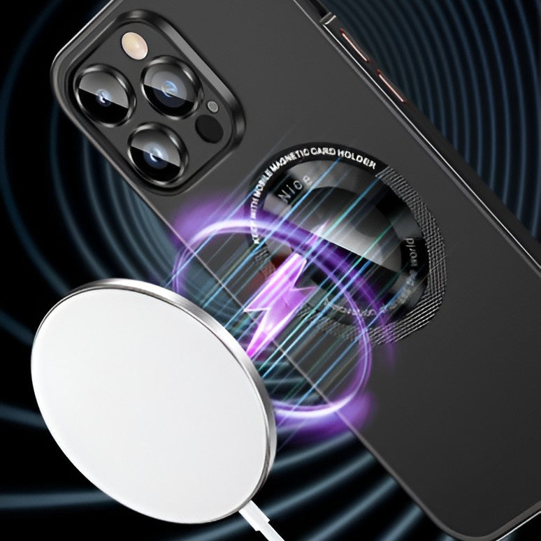 Husă iPhone 15 Pro, magnetică MagSafe, ramă metalică, negru