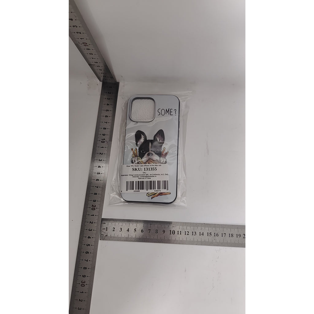 Husă iPhone 15 Pro Max, antișoc, cu imprimeu buldog, transparent/albastru