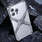 Husă iPhone 15 Pro Max, din aluminiu, cu ramă în X, gri