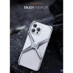 Husă iPhone 15 Pro Max, din aluminiu, cu ramă în X, gri