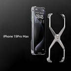 Husă iPhone 15 Pro Max, din aluminiu, cu ramă în X, gri