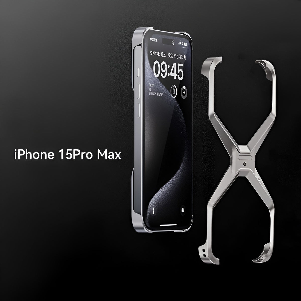 Husă iPhone 15 Pro Max, din aluminiu, cu ramă în X, gri